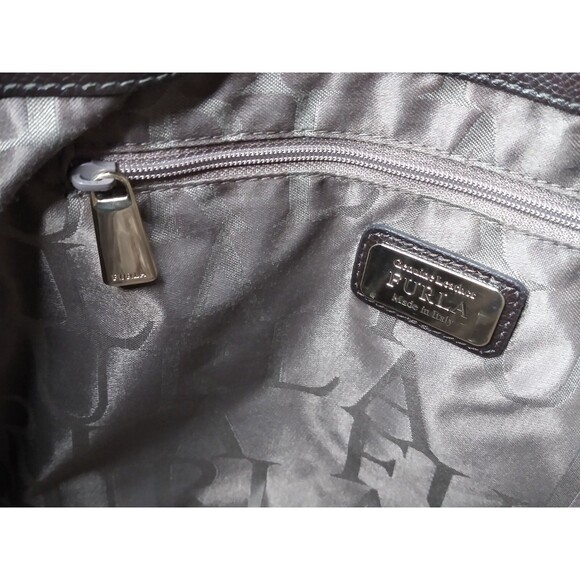 Furla Top Handle Handbag Italian Leather Purse Taupe Cream Brown - Picture 13 of 14